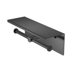NERO MECCA DOUBLE TOILET ROLL HOLDER 270MM WITH SHELF 300MM GUN METAL