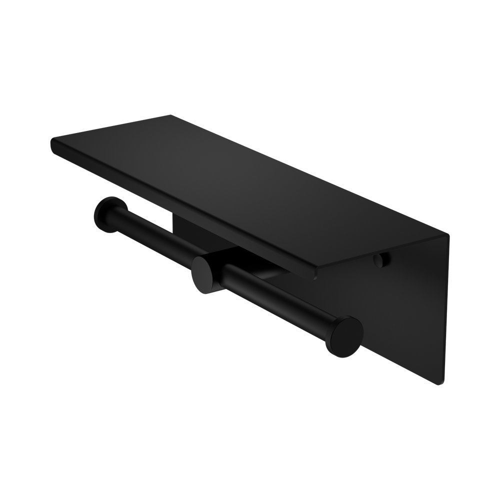 NERO MECCA DOUBLE TOILET ROLL HOLDER 270MM WITH SHELF 300MM MATTE BLACK