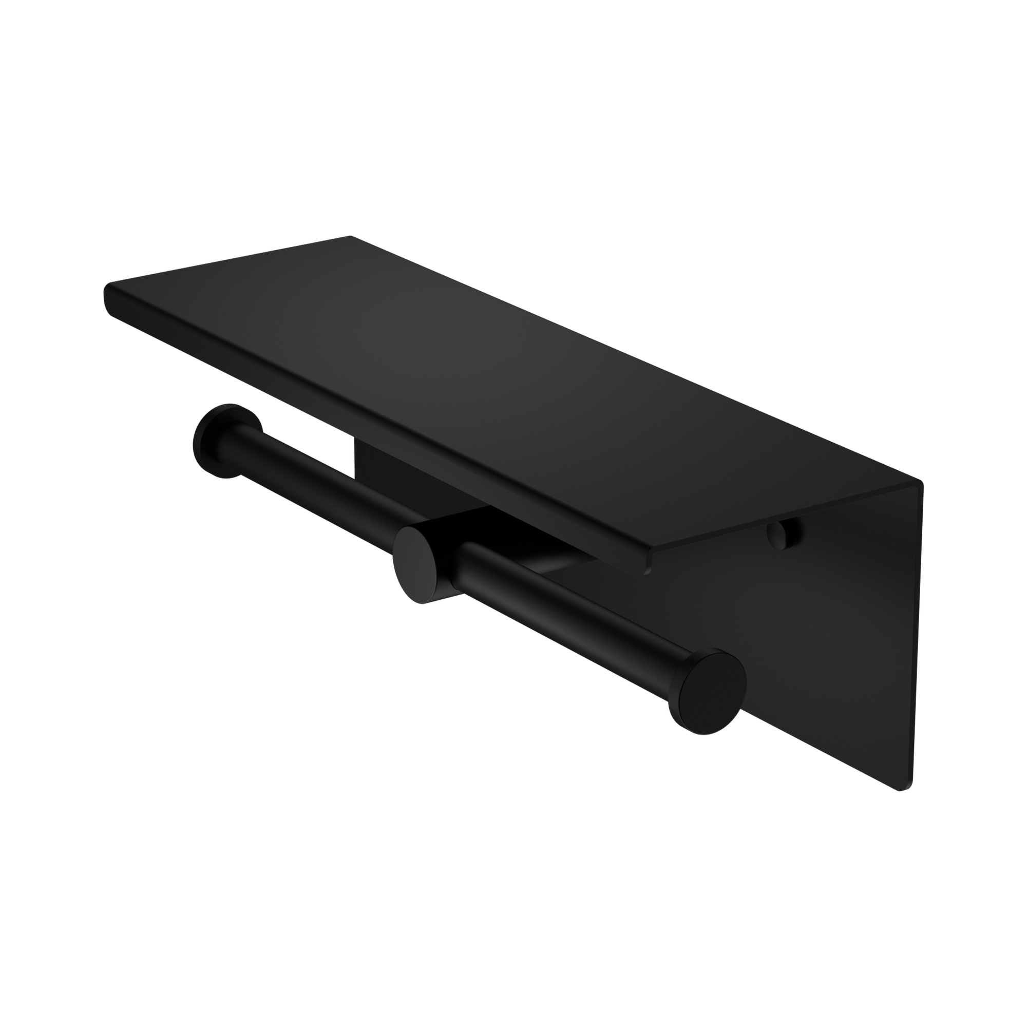 NERO MECCA DOUBLE TOILET ROLL HOLDER 270MM WITH SHELF 300MM MATTE BLACK