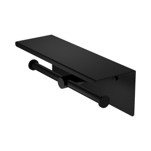 NERO MECCA DOUBLE TOILET ROLL HOLDER 270MM WITH SHELF 300MM MATTE BLACK