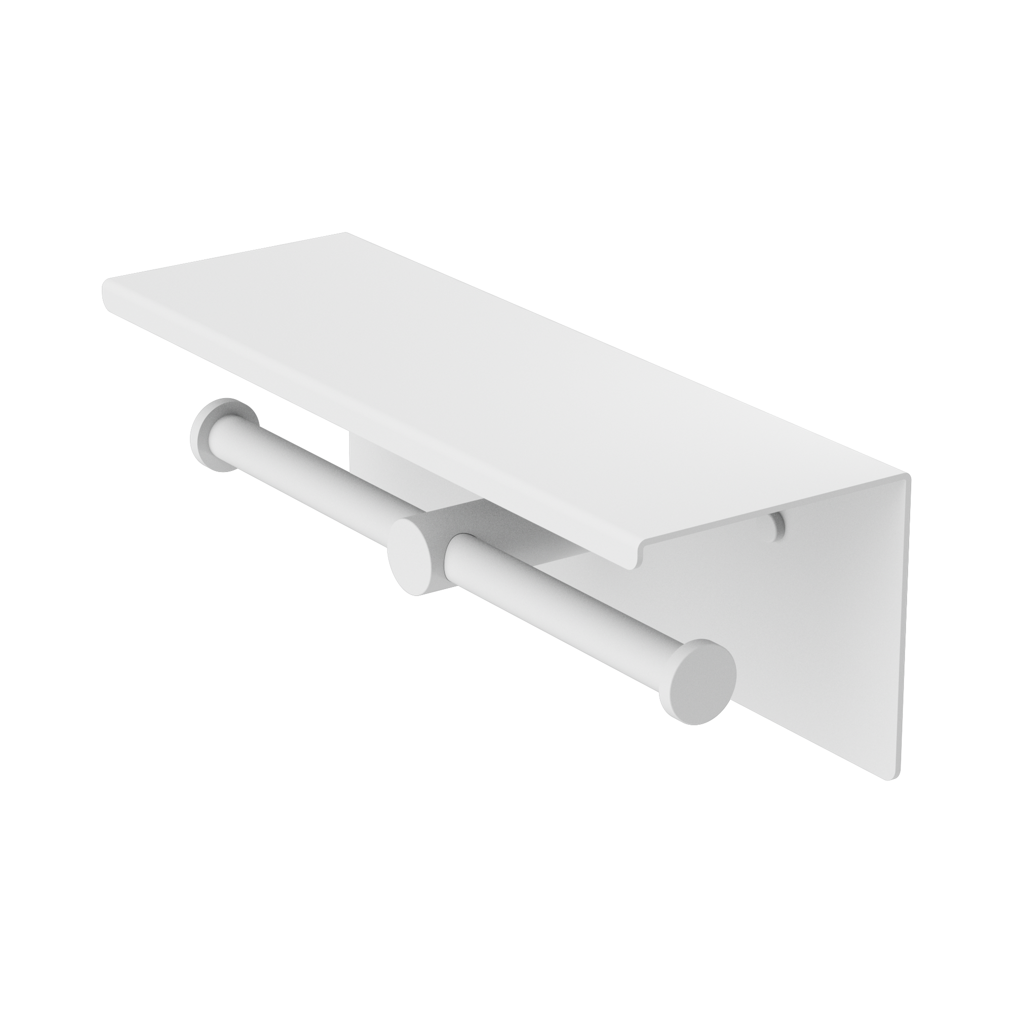 NERO MECCA DOUBLE TOILET ROLL HOLDER 270MM WITH SHELF 300MM MATTE WHITE