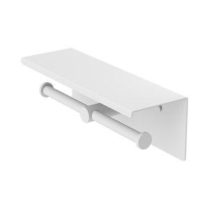 NERO MECCA DOUBLE TOILET ROLL HOLDER 270MM WITH SHELF 300MM MATTE WHITE