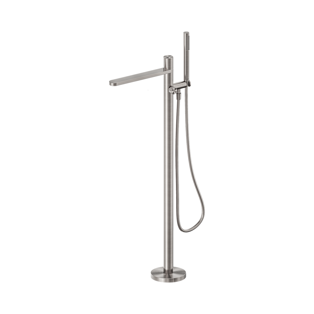 NERO PURE PROGRESSIVE FREESTANDING BATH MIXER WITH HAND SHOWER 1156MM BRUSHED NICKEL