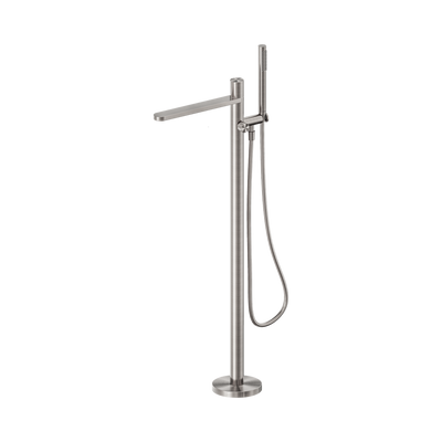 NERO PURE PROGRESSIVE FREESTANDING BATH MIXER WITH HAND SHOWER 1156MM BRUSHED NICKEL