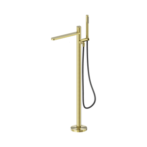 NERO PURE PROGRESSIVE FREESTANDING BATH MIXER WITH OUTDOOR SHOWER HOSE 1156MM BRUSHED GOLD