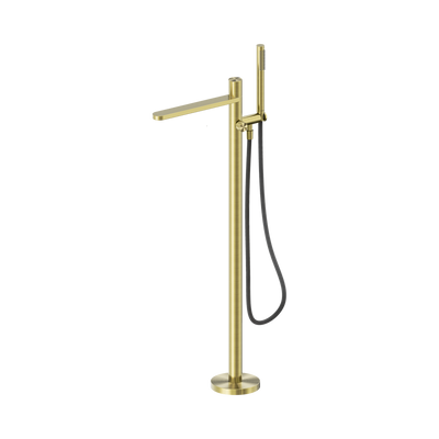 NERO PURE LEAD FREE PROGRESSIVE FREESTANDING BATH MIXER WITH OUTDOOR SHOWER HOSE 1156MM BRUSHED GOLD