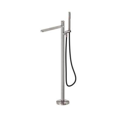 NERO PURE LEAD FREE PROGRESSIVE FREESTANDING BATH MIXER WITH OUTDOOR SHOWER HOSE 1156MM BRUSHED NICKEL