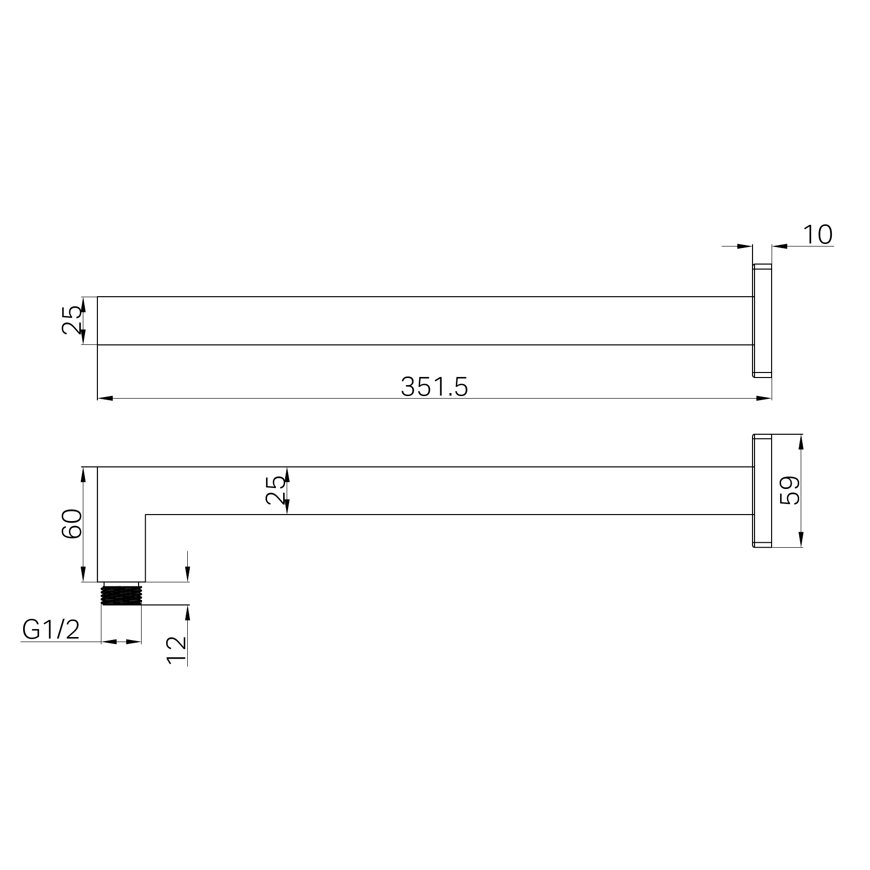 NERO SQUARE SHOWER ARM 352MM MATTE BLACK
