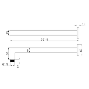 NERO SQUARE SHOWER ARM 352MM CHROME