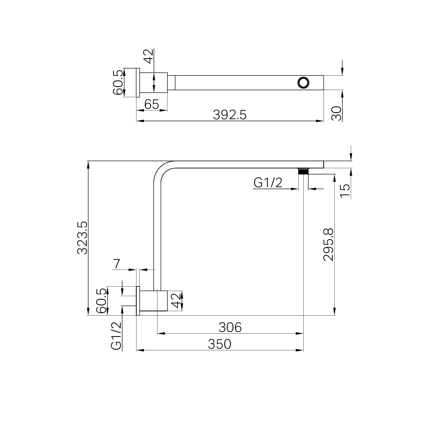 NERO SQUARE SWIVEL SHOWER ARM 350MM MATTE BLACK
