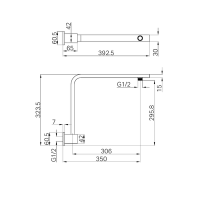 NERO SQUARE SWIVEL SHOWER ARM 350MM MATTE BLACK