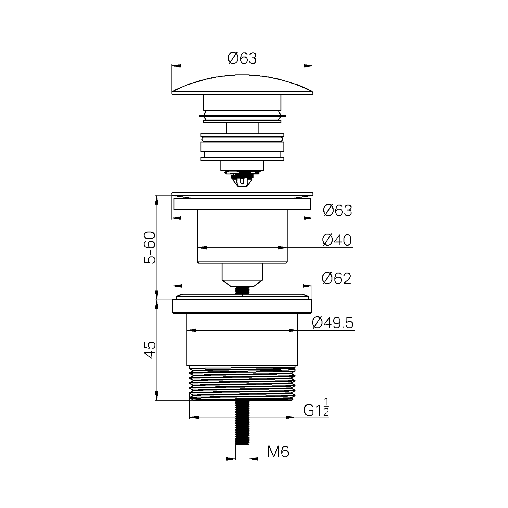 NERO UNIVERSAL POP UP WASTE MATTE BLACK