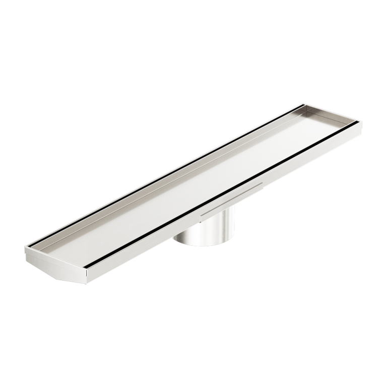 NERO V CHANNEL TILE INSERT FLOOR GRATE 600MM BRUSHED NICKEL (AVAILABLE IN 90MM AND 80MM OUTLET)