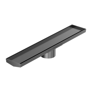 NERO V CHANNEL TILE INSERT FLOOR GRATE 600MM GUN METAL (AVAILABLE IN 90MM AND 80MM OUTLET)