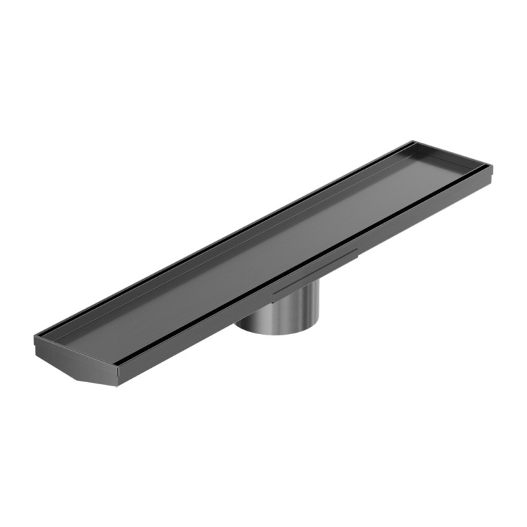 NERO V CHANNEL TILE INSERT FLOOR GRATE 600MM GUN METAL (AVAILABLE IN 90MM AND 80MM OUTLET)