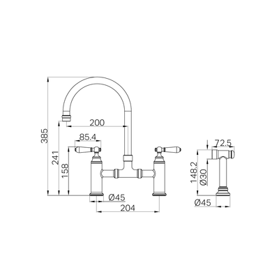NERO YORK LEAD FREE BRIDGE KITCHEN SET WITH HAND SPRAY 385MM AGED BRASS