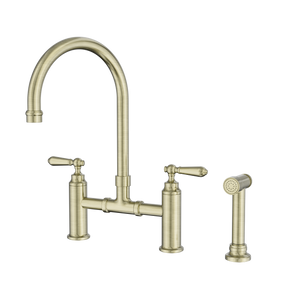 NERO YORK BRIDGE KITCHEN SET WITH HAND SPRAY 385MM AGED BRASS