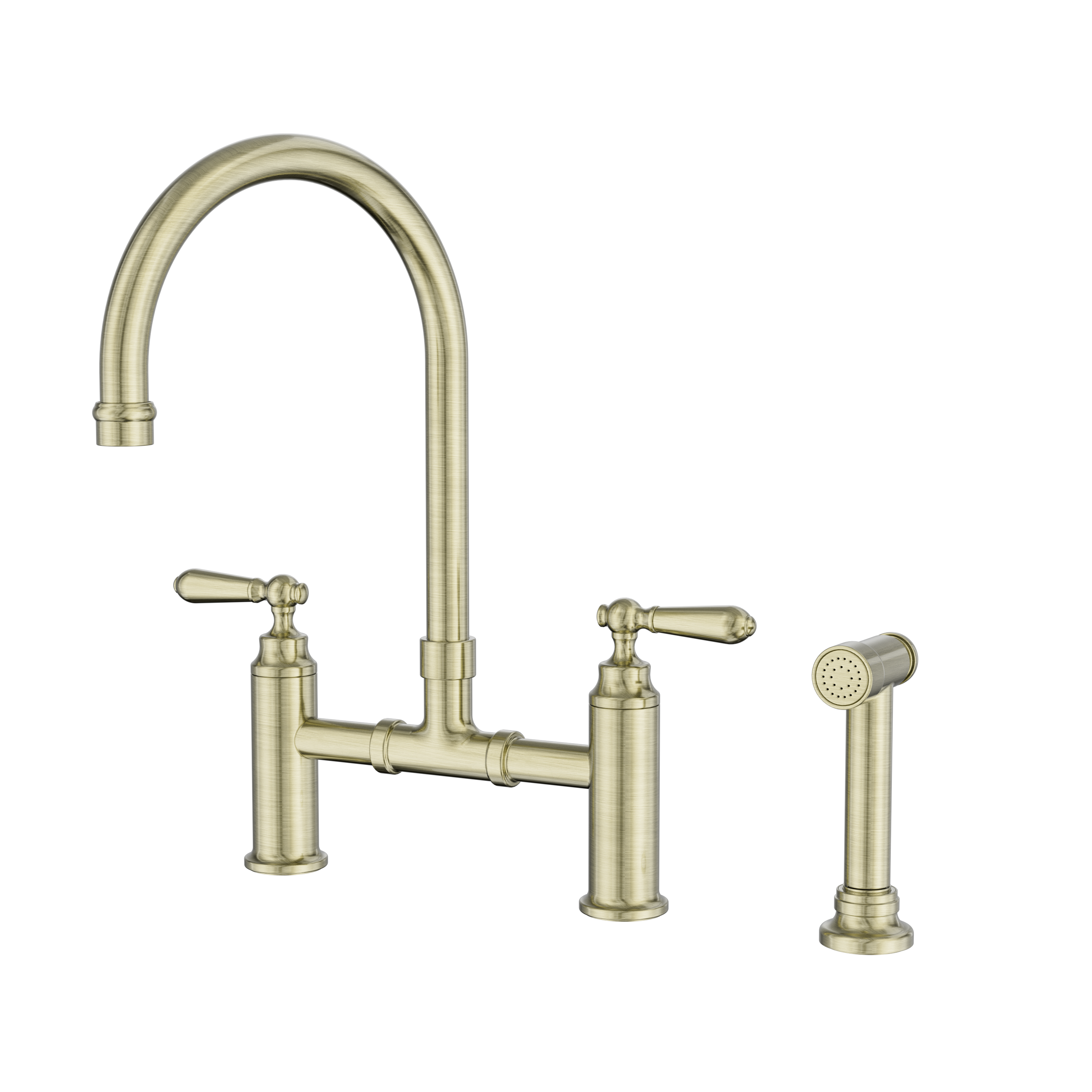 NERO YORK LEAD FREE BRIDGE KITCHEN SET WITH HAND SPRAY 385MM AGED BRASS