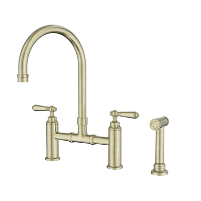 NERO YORK LEAD FREE BRIDGE KITCHEN SET WITH HAND SPRAY 385MM AGED BRASS
