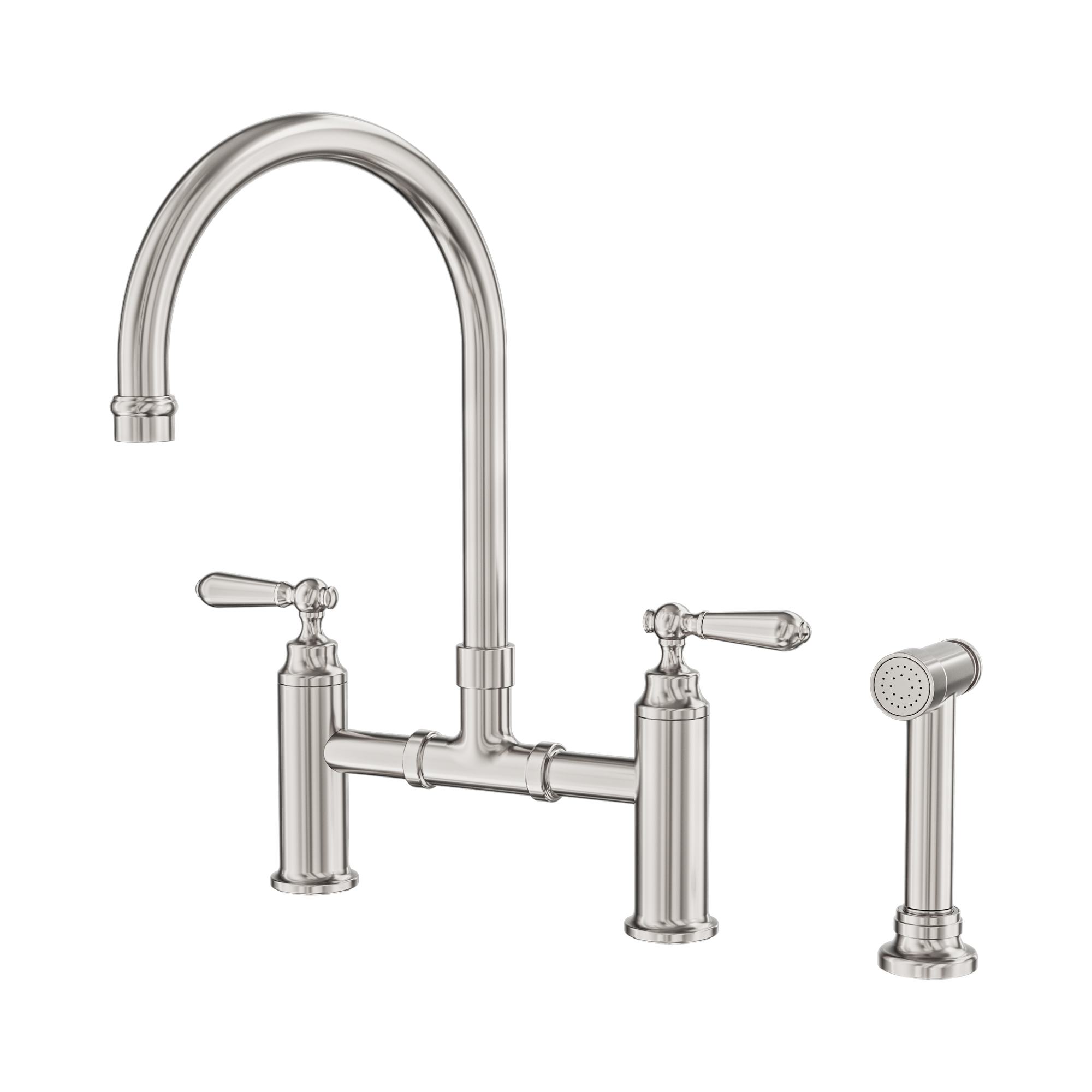 NERO YORK LEAD FREE BRIDGE KITCHEN SET WITH HAND SPRAY 385MM BRUSHED NICKEL