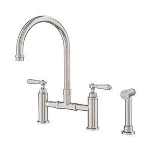 NERO YORK BRIDGE KITCHEN SET WITH HAND SPRAY 385MM BRUSHED NICKEL