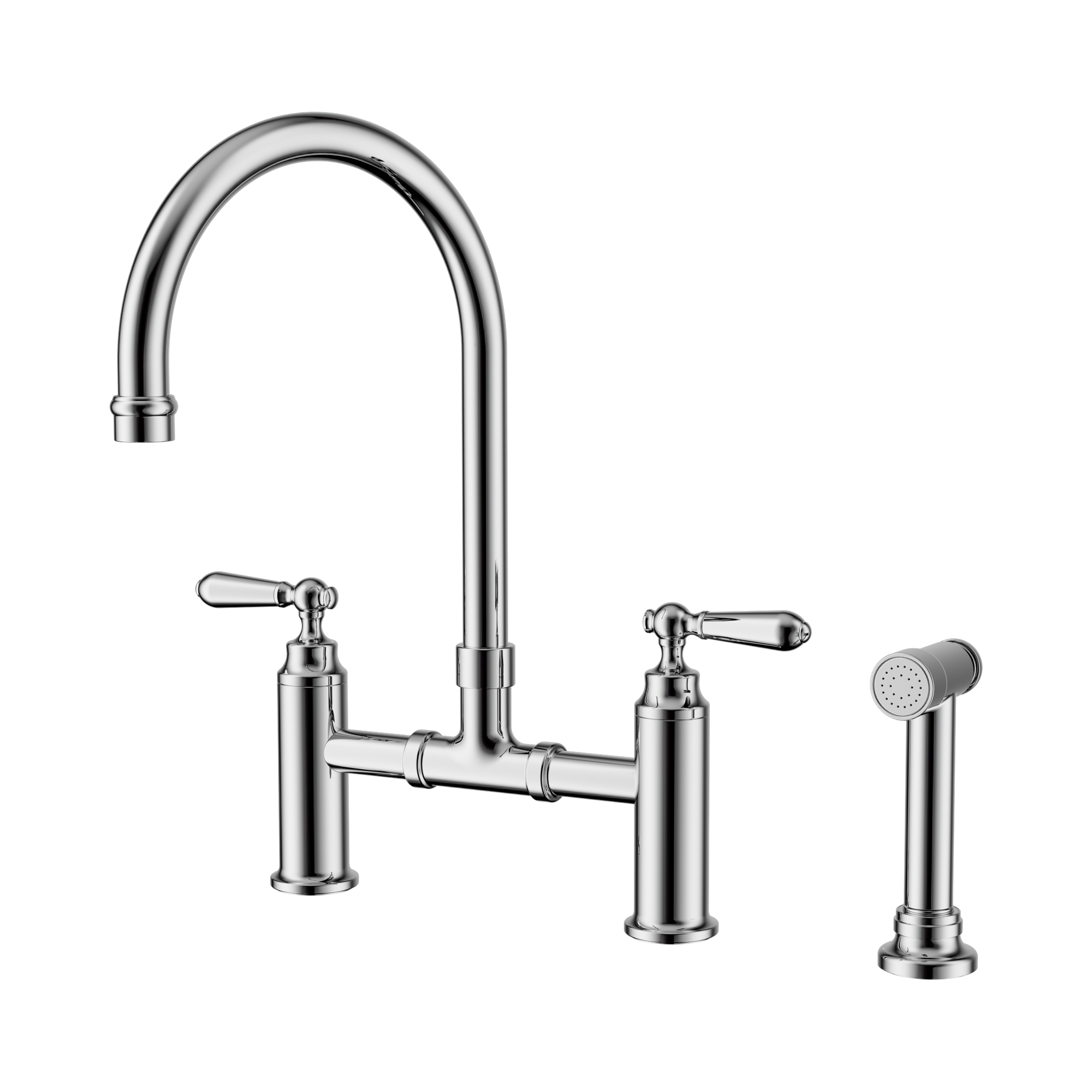 NERO YORK LEAD FREE BRIDGE KITCHEN SET WITH HAND SPRAY 385MM CHROME