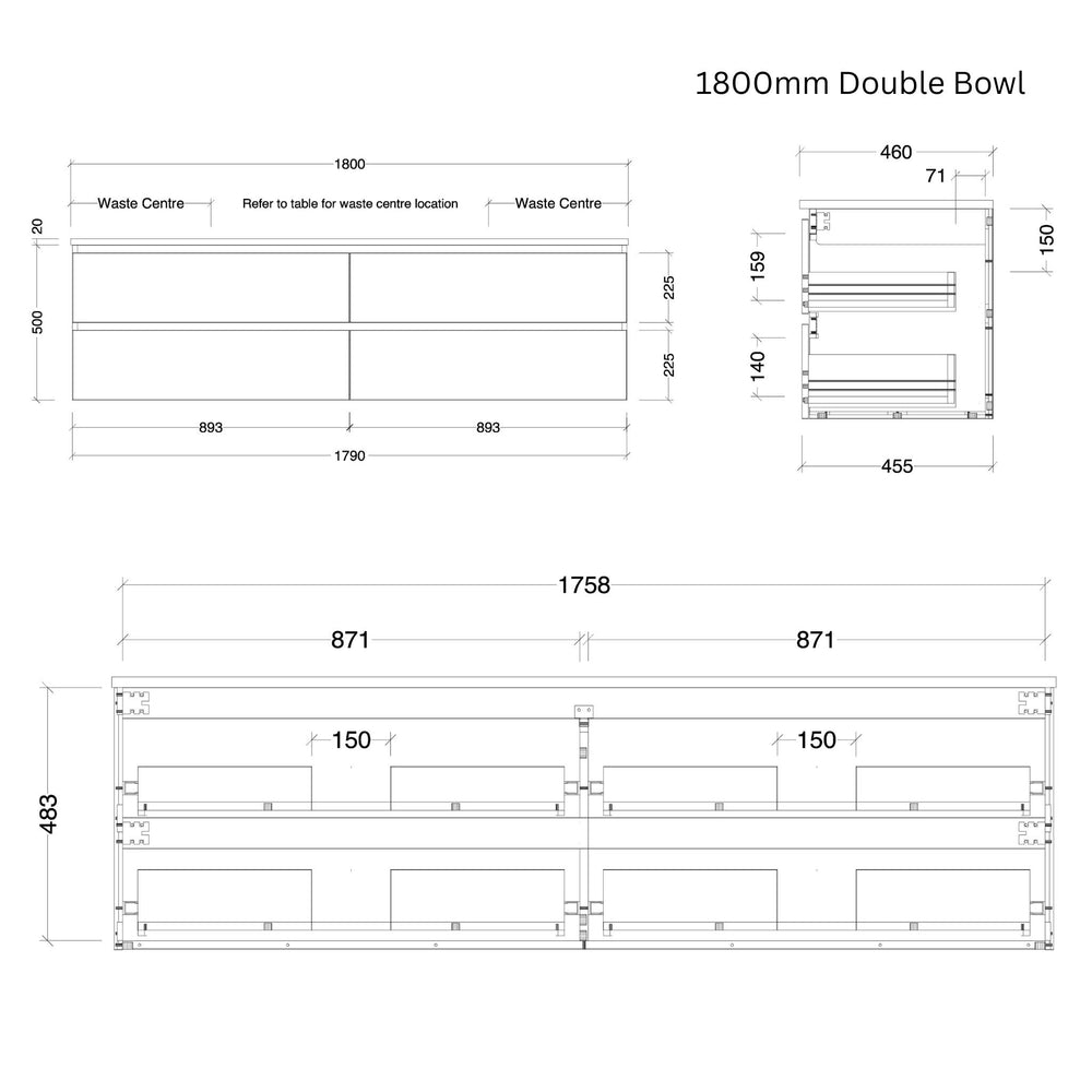 TIMBERLINE NEVADA PLUS CUSTOM WALL HUNG VANITY (ALL SIZING)