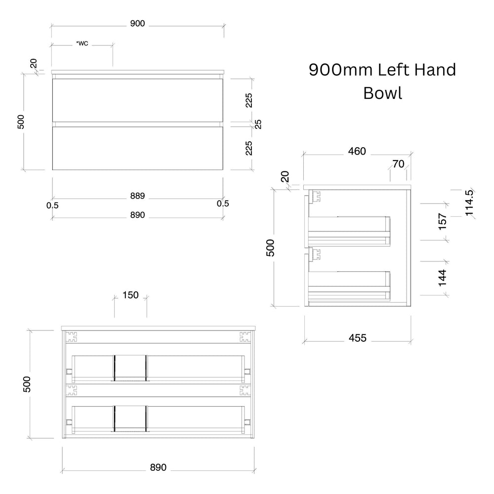 TIMBERLINE NEVADA PLUS CUSTOM WALL HUNG VANITY (ALL SIZING)