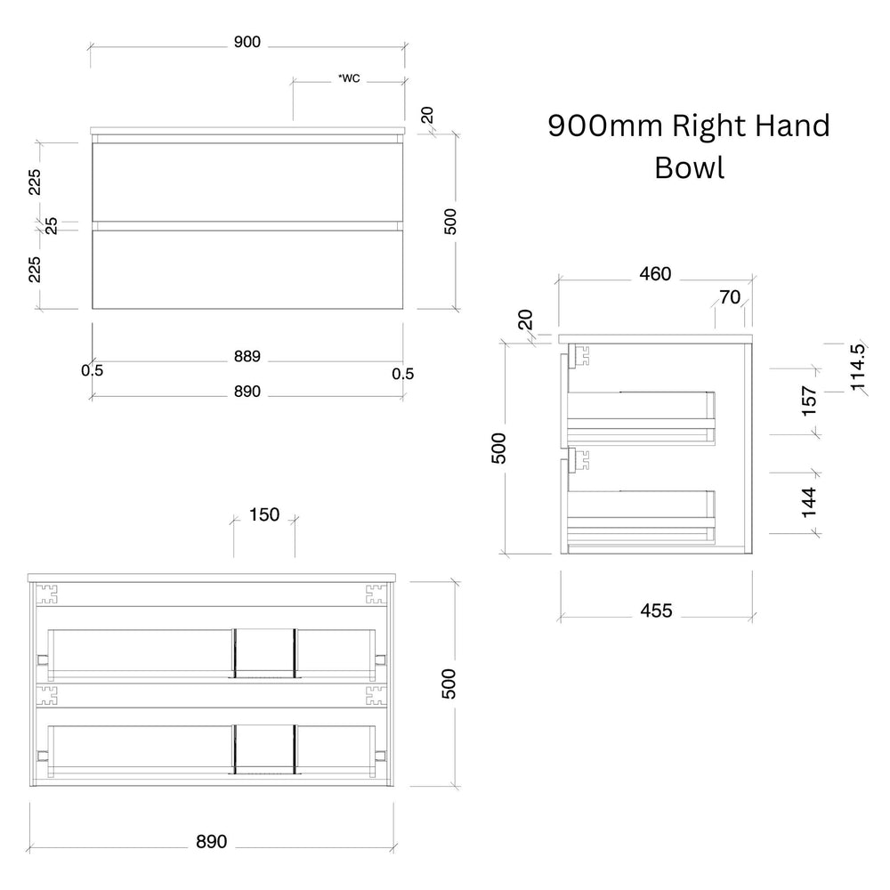 TIMBERLINE NEVADA PLUS CUSTOM WALL HUNG VANITY (ALL SIZING)