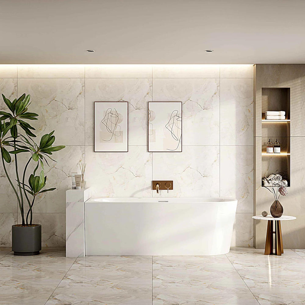 MERCIO NOVA ULTRA THIN LEFT CORNER BATHTUB GLOSS WHITE (AVAILABLE IN 1400MM, 1500MM AND 1700MM)