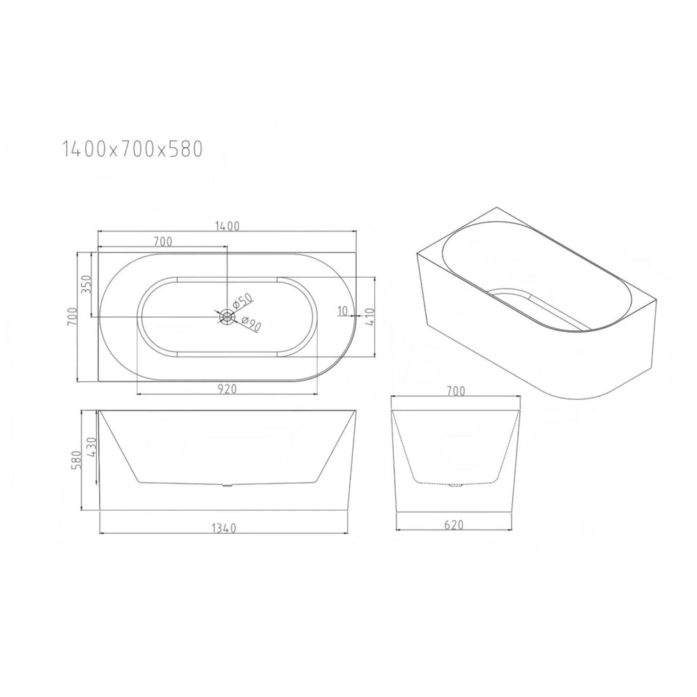 MERCIO NOVA ULTRA THIN LEFT CORNER BATHTUB GLOSS WHITE (AVAILABLE IN 1400MM, 1500MM AND 1700MM)