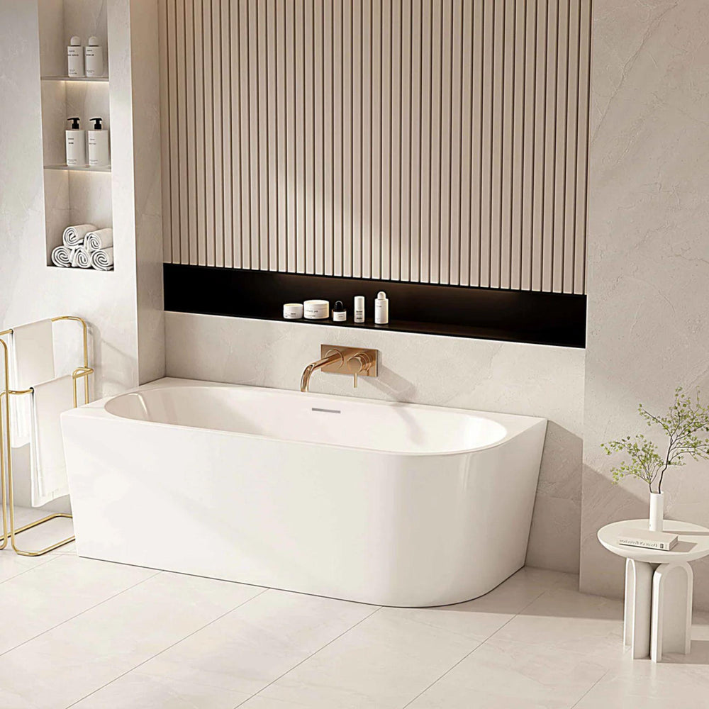 MERCIO NOVA ULTRA THIN LEFT CORNER BATHTUB GLOSS WHITE (AVAILABLE IN 1400MM, 1500MM AND 1700MM)