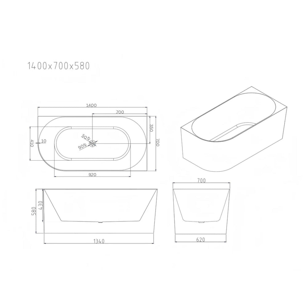 MERCIO NOVA ULTRA THIN RIGHT CORNER BATHTUB GLOSS WHITE (AVAILABLE IN 1400MM, 1500MM AND 1700MM)
