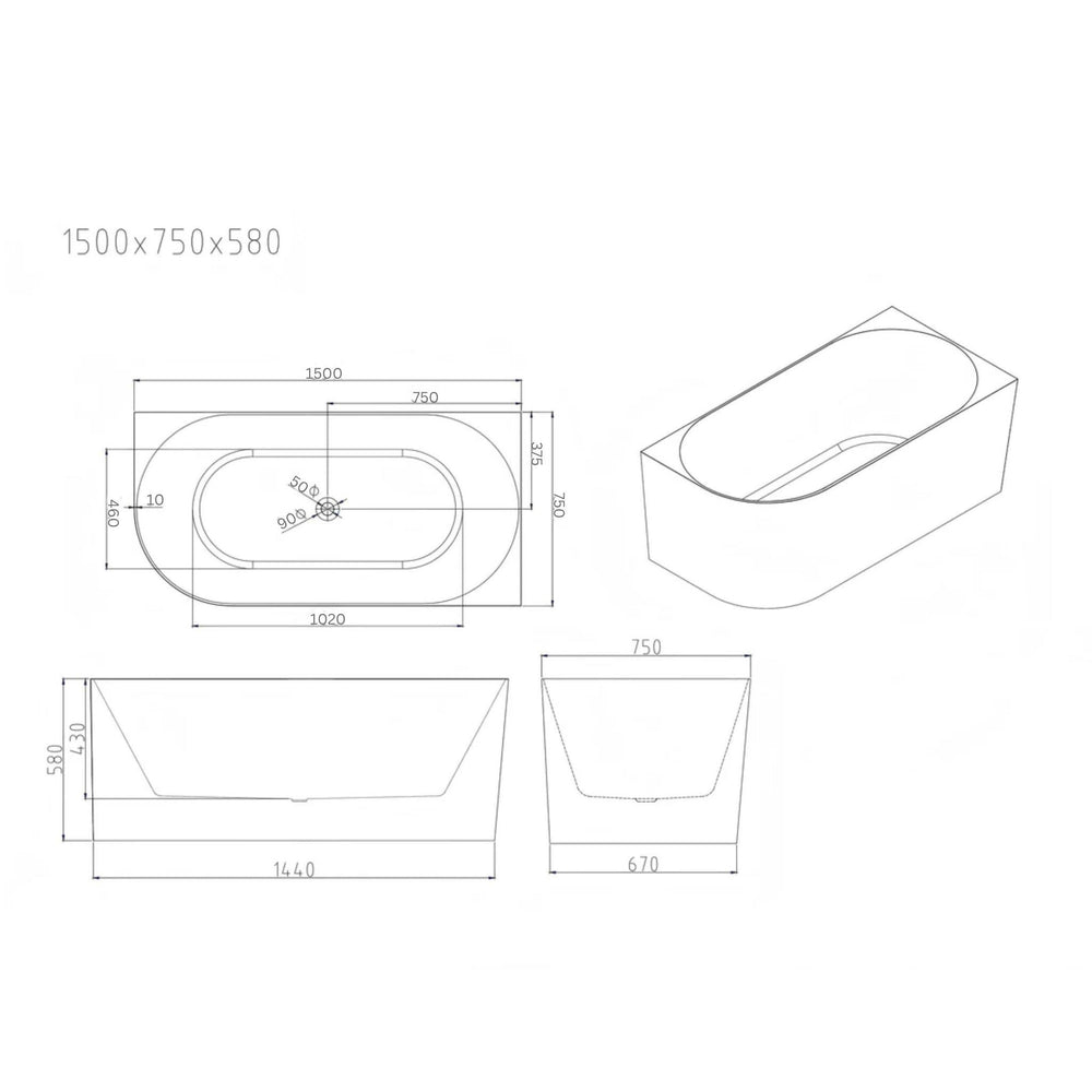 MERCIO NOVA ULTRA THIN RIGHT CORNER BATHTUB GLOSS WHITE (AVAILABLE IN 1400MM, 1500MM AND 1700MM)