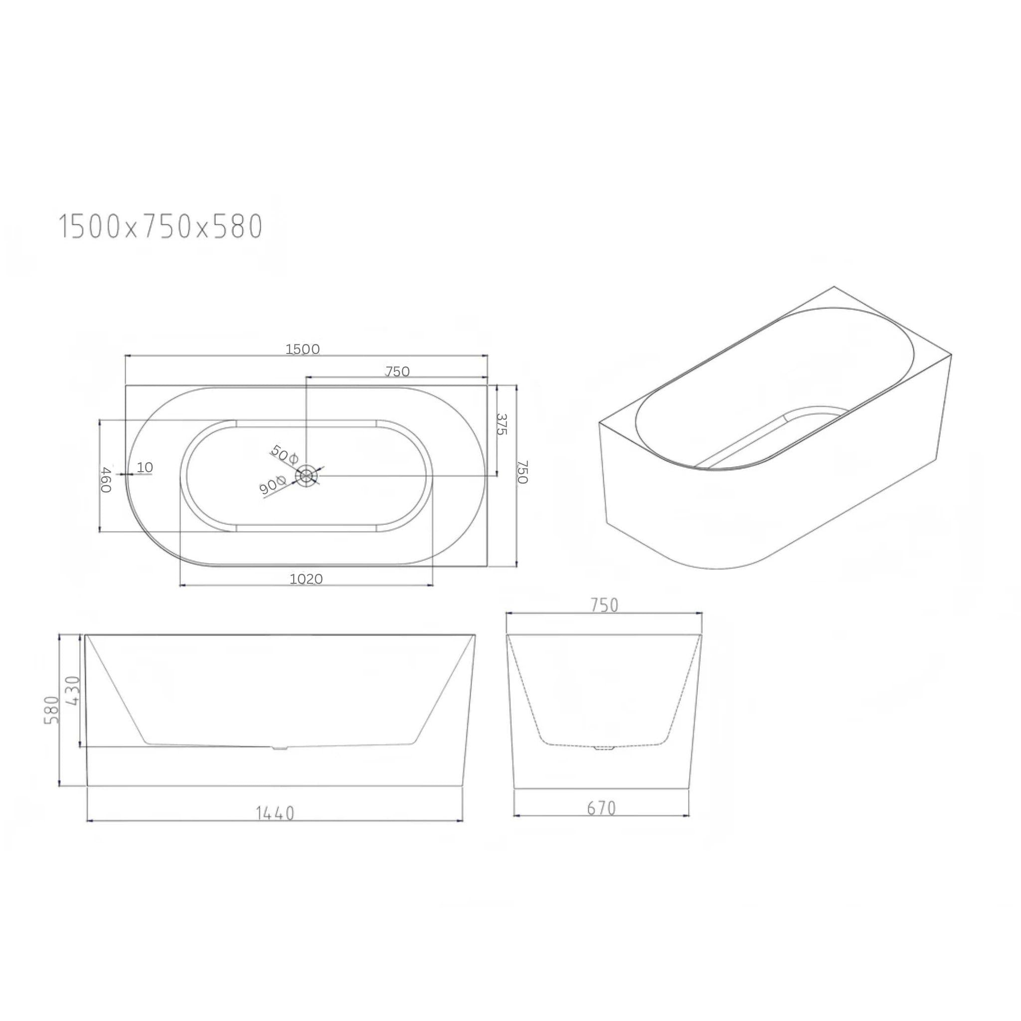 MERCIO NOVA ULTRA THIN RIGHT CORNER BATHTUB GLOSS WHITE (AVAILABLE IN 1400MM, 1500MM AND 1700MM)