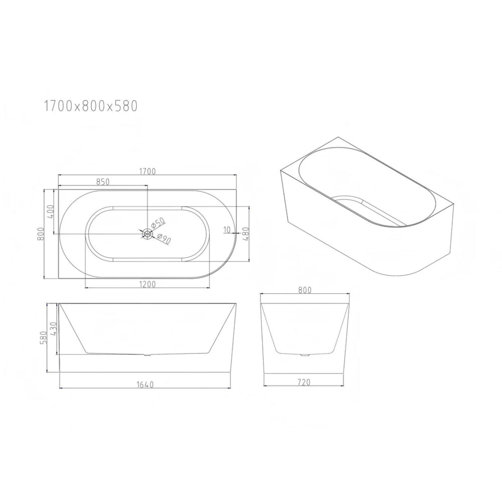 MERCIO NOVA ULTRA THIN LEFT CORNER BATHTUB GLOSS WHITE (AVAILABLE IN 1400MM, 1500MM AND 1700MM)