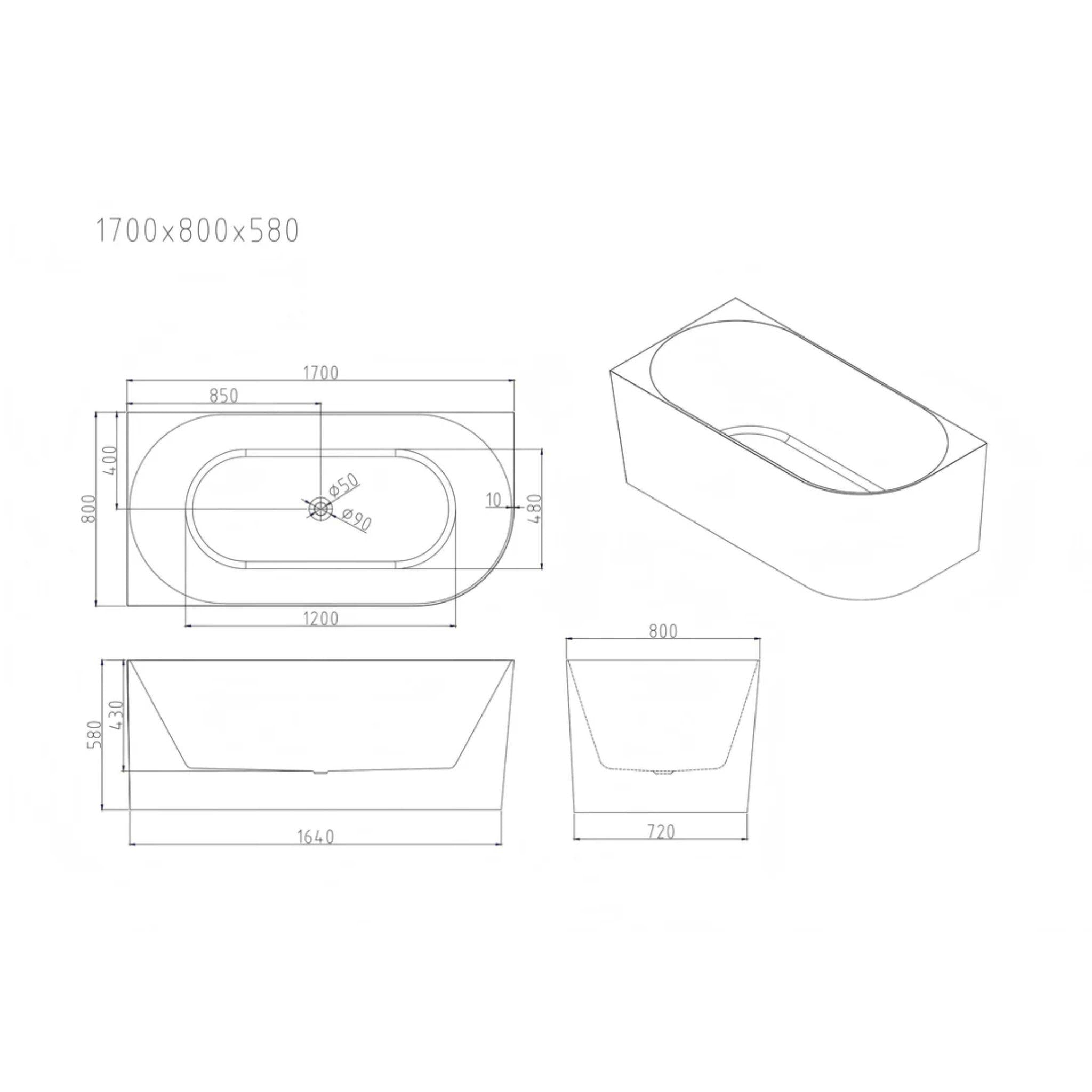 MERCIO NOVA ULTRA THIN LEFT CORNER BATHTUB GLOSS WHITE (AVAILABLE IN 1400MM, 1500MM AND 1700MM)