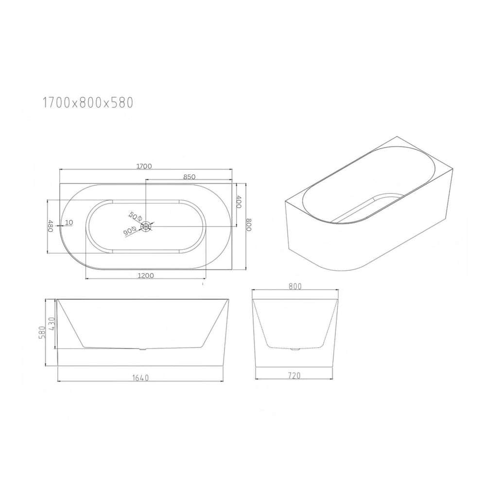 MERCIO NOVA ULTRA THIN RIGHT CORNER BATHTUB GLOSS WHITE (AVAILABLE IN 1400MM, 1500MM AND 1700MM)