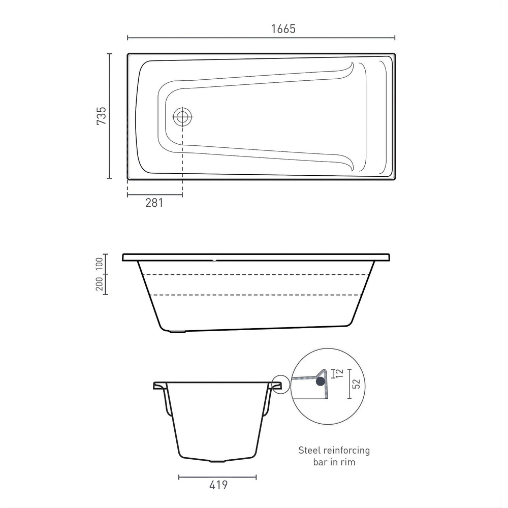 DECINA NOVARA INSET DOLCE VITA SPA BATH GLOSS WHITE (AVAILABLE IN 1653MM AND 1665MM) WITH 16-JETS
