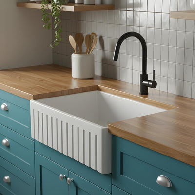 TURNER HASTINGS NOVI FIRECLAY FARMHOUSE BUTLER SINK WITH OVERFLOW GLOSS WHITE 510MM