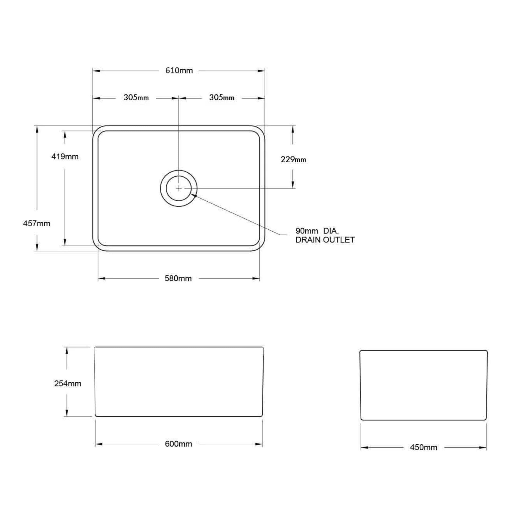 TURNER HASTINGS NOVI FARMHOUSE BUTLER SINK WITH OVERFLOW CONCRETE LOOK 600MM