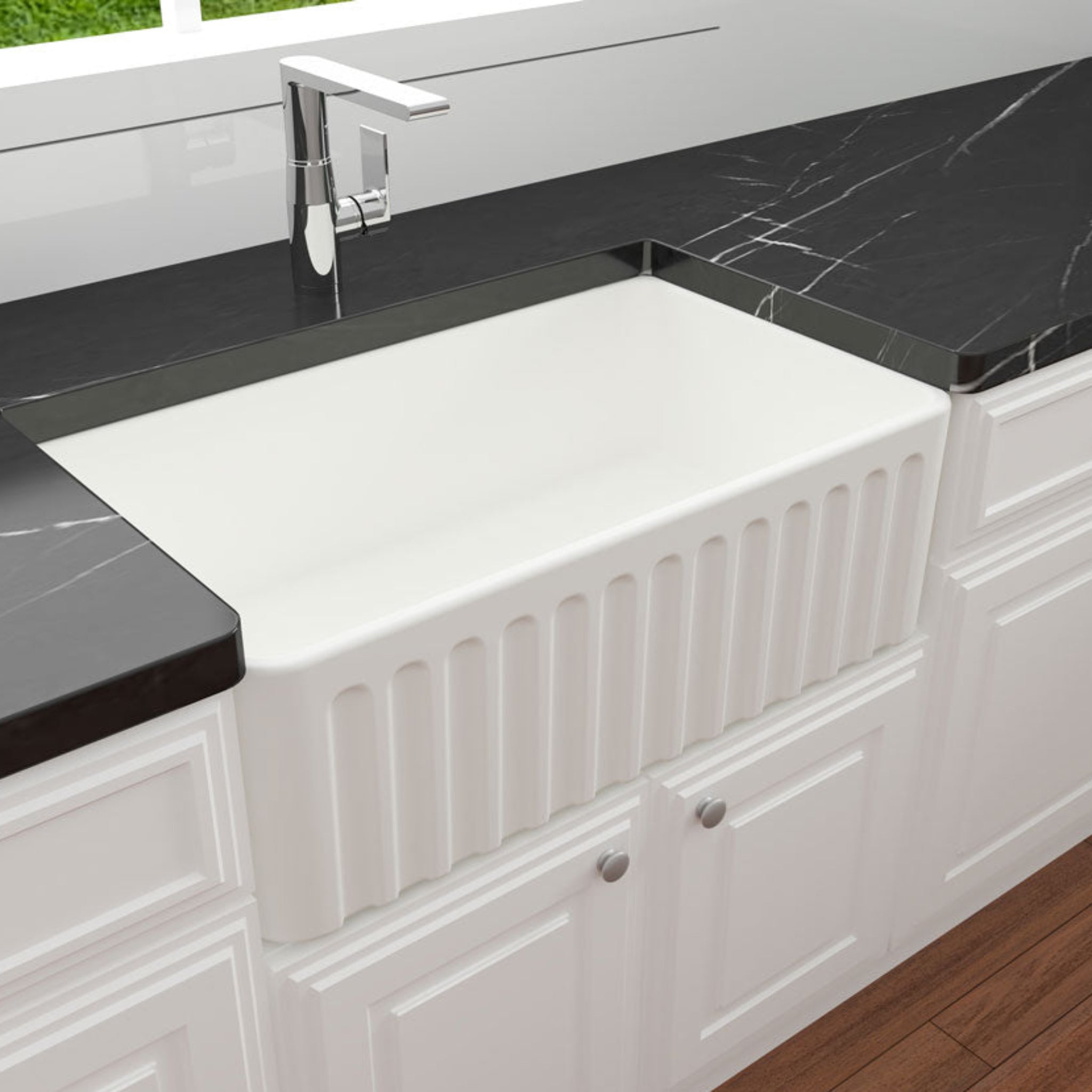 TURNER HASTINGS NOVI FARMHOUSE BUTLER SINK WITH OVERFLOW MATTE WHITE 765MM