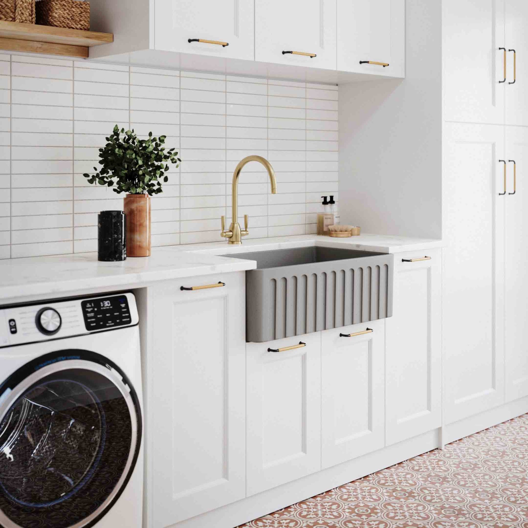 TURNER HASTINGS NOVI FARMHOUSE BUTLER SINK WITH OVERFLOW CONCRETE LOOK 765MM