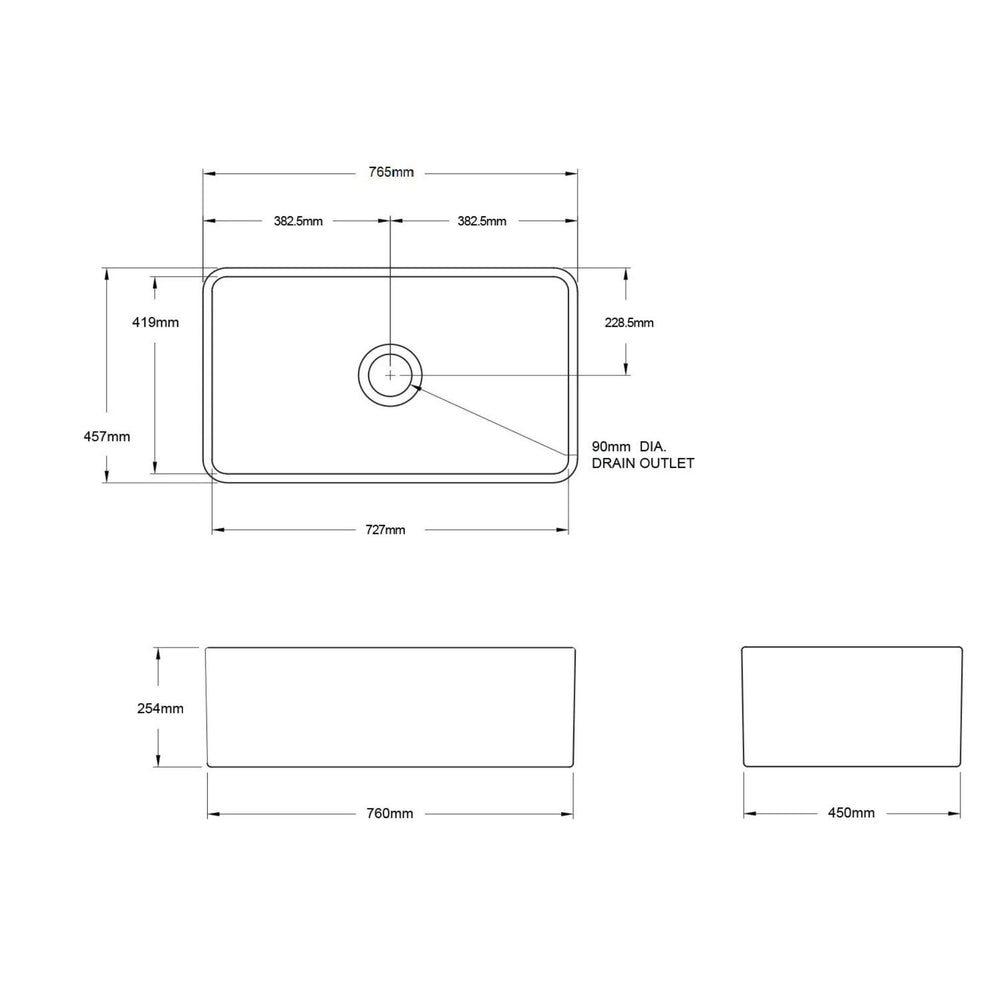 TURNER HASTINGS NOVI FARMHOUSE BUTLER SINK WITH OVERFLOW GLOSS WHITE 765MM
