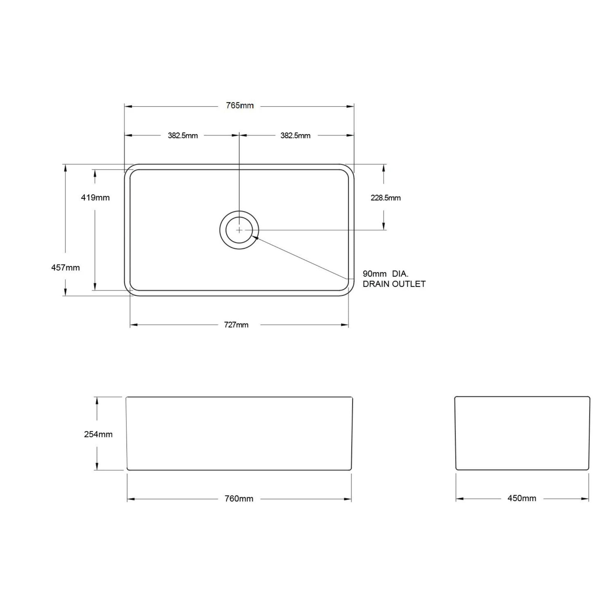 TURNER HASTINGS NOVI FARMHOUSE BUTLER SINK GLOSS WHITE 765MM