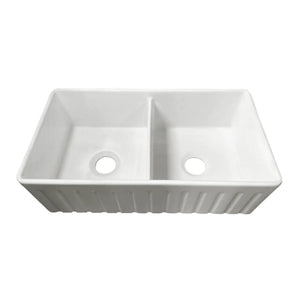 TURNER HASTINGS NOVI FIRECLAY DOUBLE BOWL FARMHOUSE BUTLER SINK MATTE WHITE 840MM