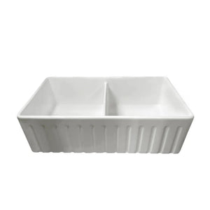 TURNER HASTINGS NOVI FIRECLAY DOUBLE BOWL FARMHOUSE BUTLER SINK WITH OVERFLOW GLOSS WHITE 840MM