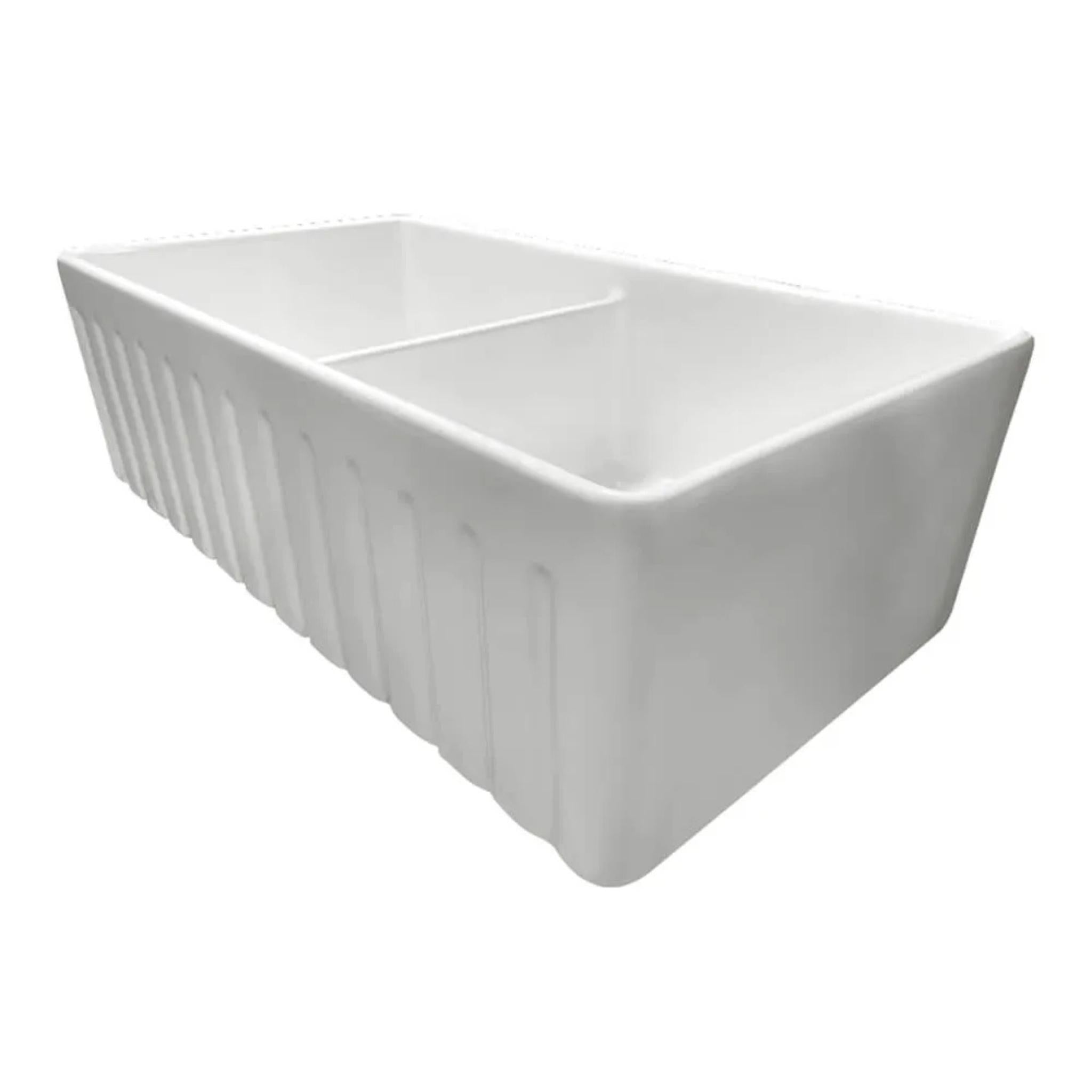 TURNER HASTINGS NOVI FIRECLAY DOUBLE BOWL FARMHOUSE BUTLER SINK WITH OVERFLOW GLOSS WHITE 840MM