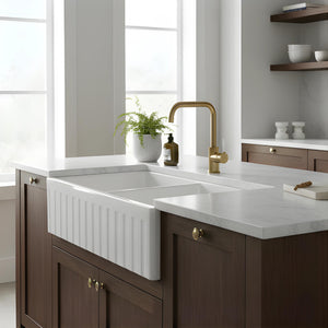 TURNER HASTINGS NOVI FIRECLAY DOUBLE BOWL FARMHOUSE BUTLER SINK GLOSS WHITE 840MM