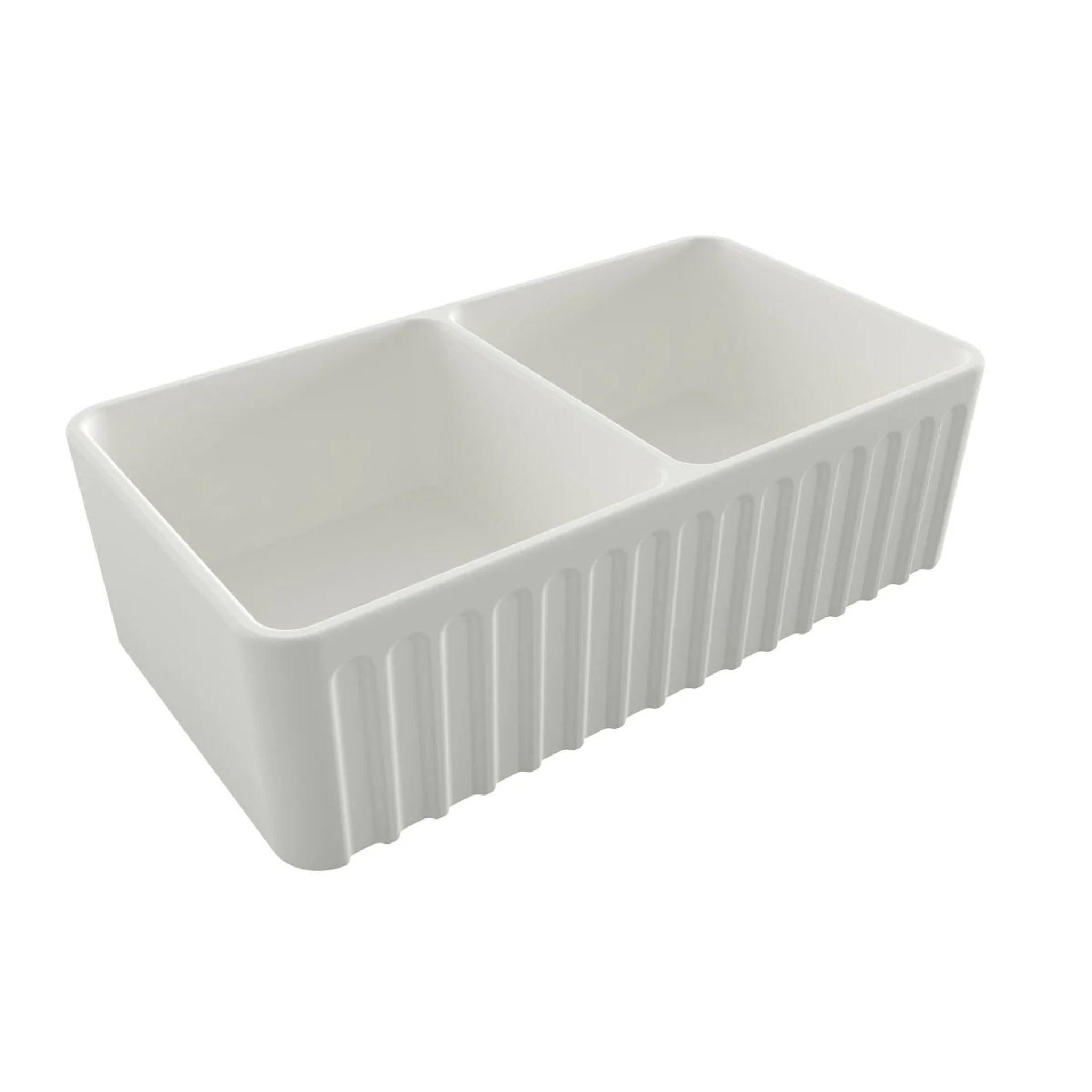 TURNER HASTINGS NOVI FARMHOUSE DOUBLE BOWL BUTLER SINK MATTE WHITE 850MM